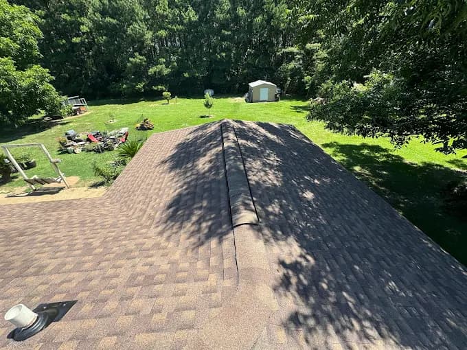 GAF Timberline HDZ shingles in Barkwood — roof completed by Southeast Roofing in Richton, Mississippi.