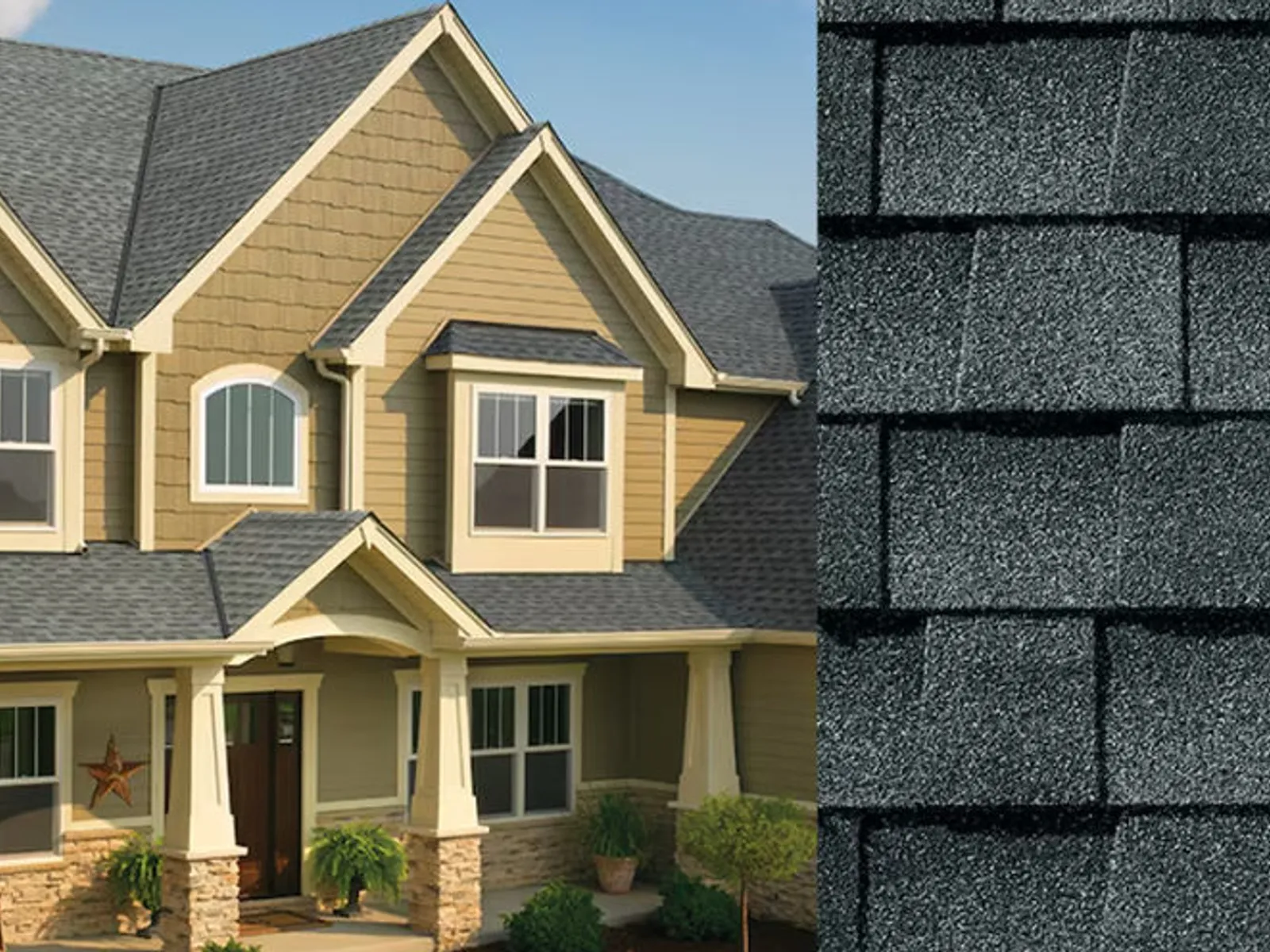Architectural asphalt shingle roof on an upscale home