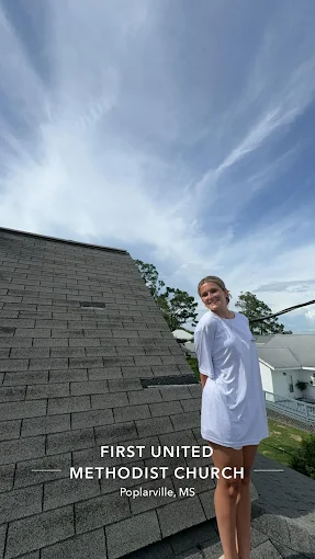 Missing shingles from wind damage documented during a Southeast Roofing inspection in Poplarville, Mississippi.